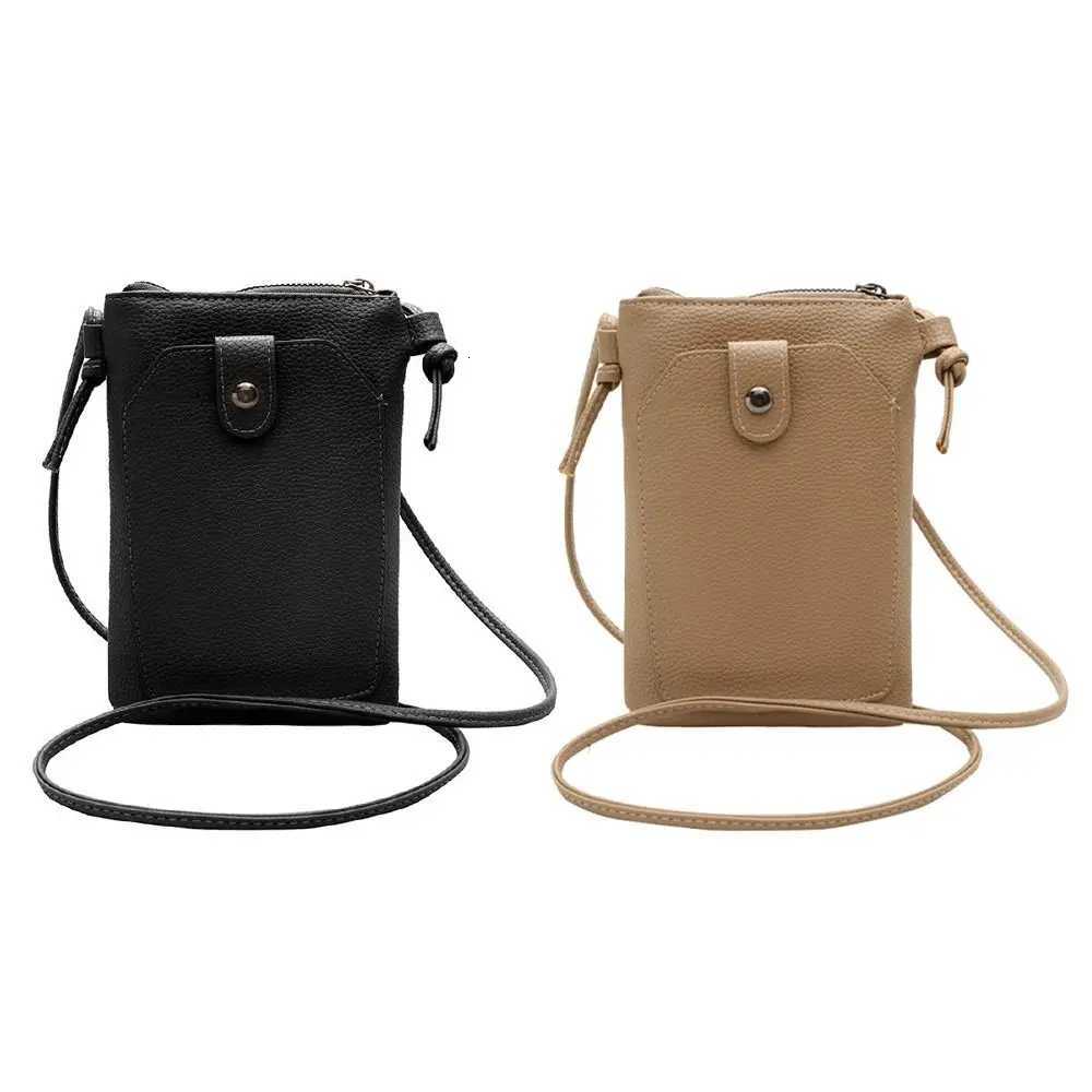 Shoulder Bags Solid Color Phone Bag Simple Style Double-Layer Mini Phone Wallet Compact Design PU Leather Diagonal Cross Bag Fashionable Trend H2610