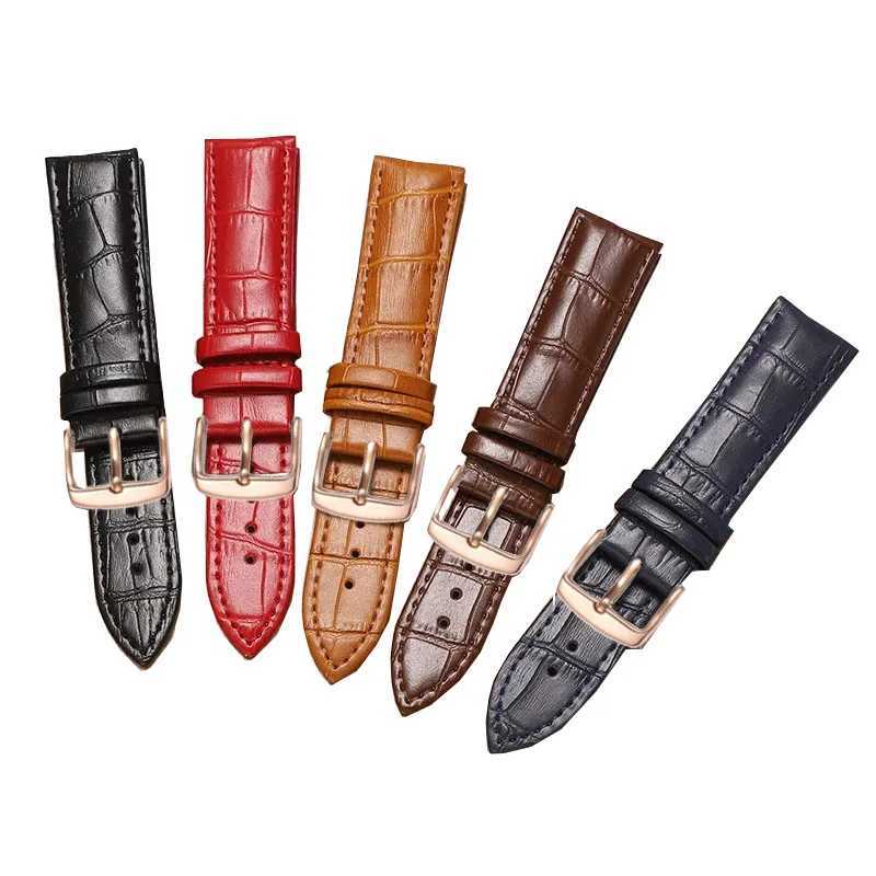 Black Brown Leather Watchband with Rosegold Buckle Universal Watch Band for Men and Women 7 Colors Available 12-24 18 20 22 mm Q261016