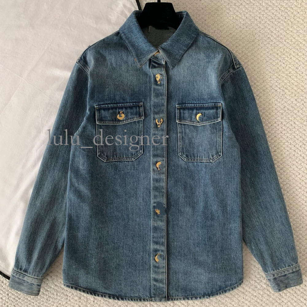 Designer jacket women winter 2026 Autumn New Retro Washed Denim Shirt Women's Loose Versatile Long Sleeve Outerwear With Moon Buttons And Elbow