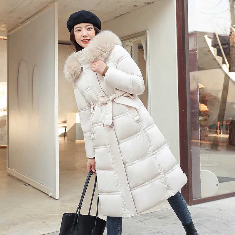 Women's Down Parkas Winter 2026 New Women's Clothing Thickened Long Style Over the Knee Big Fur Collar Hooded Cotton Jacket Down Cotton Ja