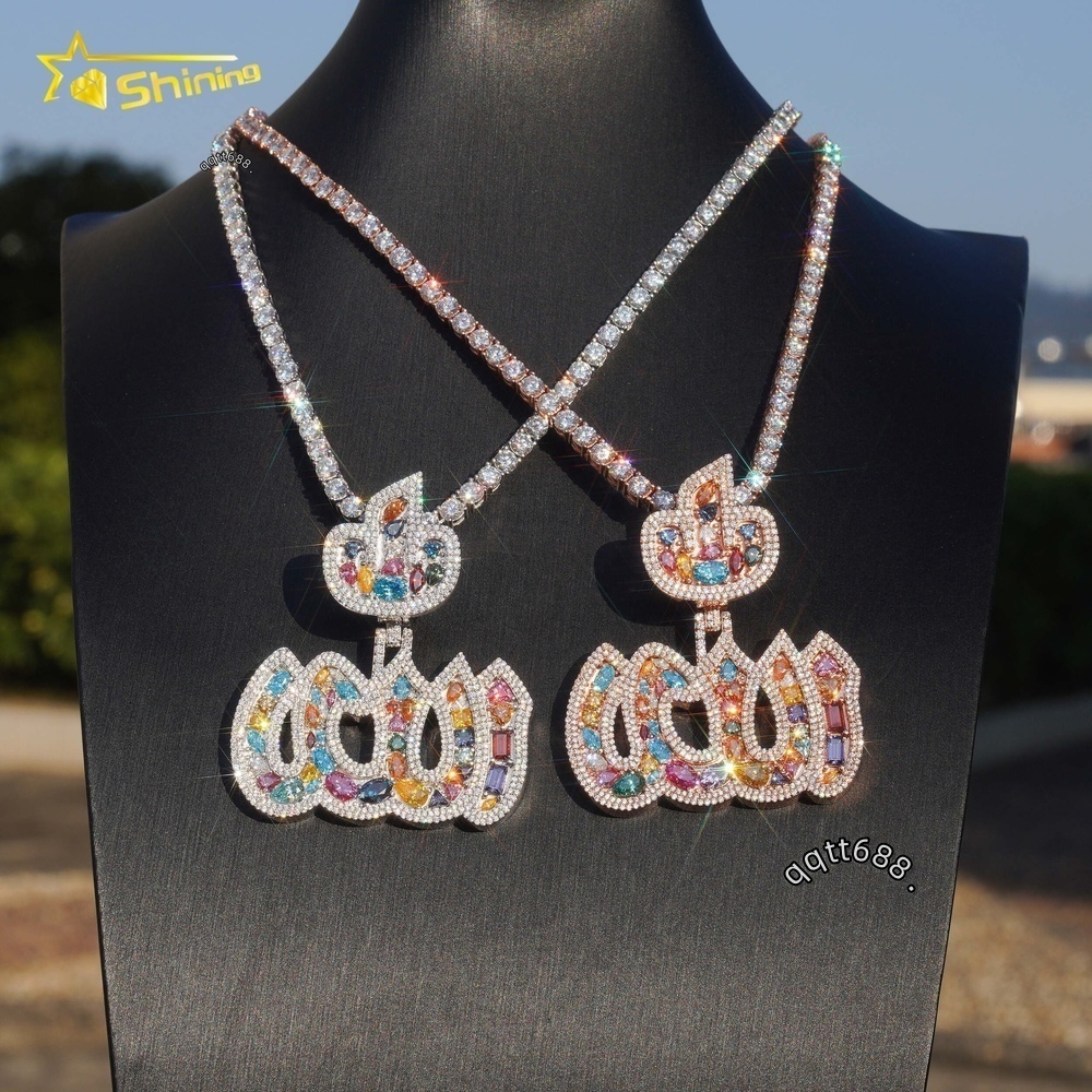 New Fashion Luxury Hip Hop Multi-color Allah Men 925 Sterling Silver Moissanite Iced Out Pendant
