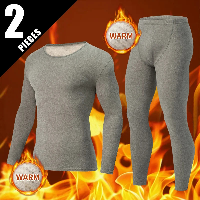2-piece AutumnWinter Men's Solid Color Thick Warm Underwear Suit Comfortable and Versatile Youth Leisure Sports Matte Base Set 261015