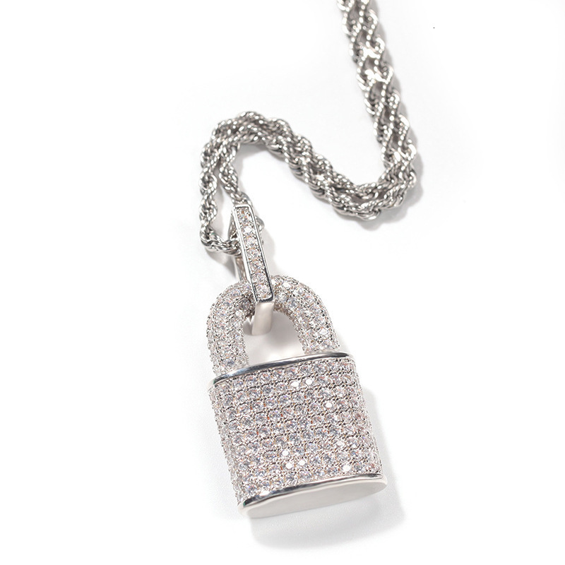 Huitan New Trendy Brand Hip-Hop Zircon Exaggerated Unisex Personality Pendant Necklace European And American Cross-Border Lock Jewelry