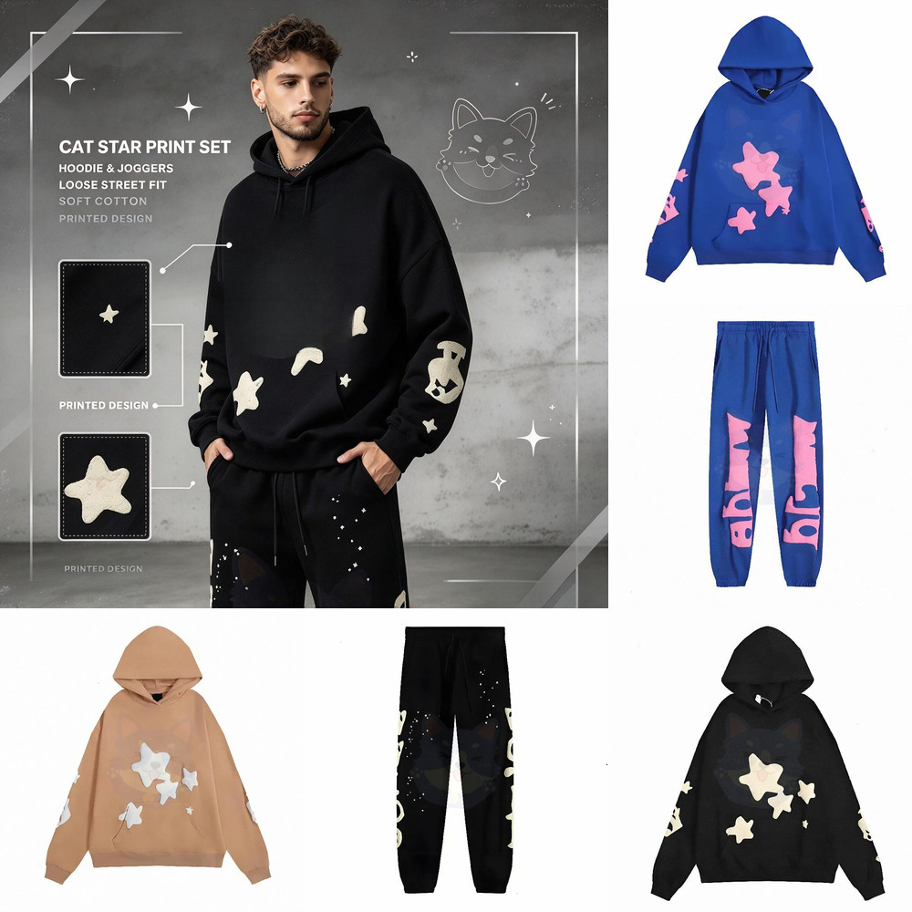 Sp Hoodie For Designer Pullover Men High Quality Loose Sweatshirts Pant Men Women Fashion Casual Black White Floral Tops Sweatshirt Trendy Apparel12