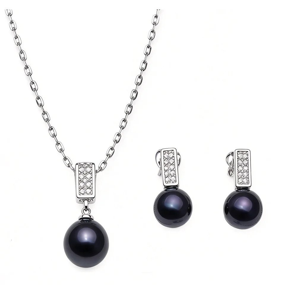 Beautiful 925 Silver Natural Freshwater Pearl Necklace and Earrings Jewelry Set For Women Wife Mother Engagement White Black 261017