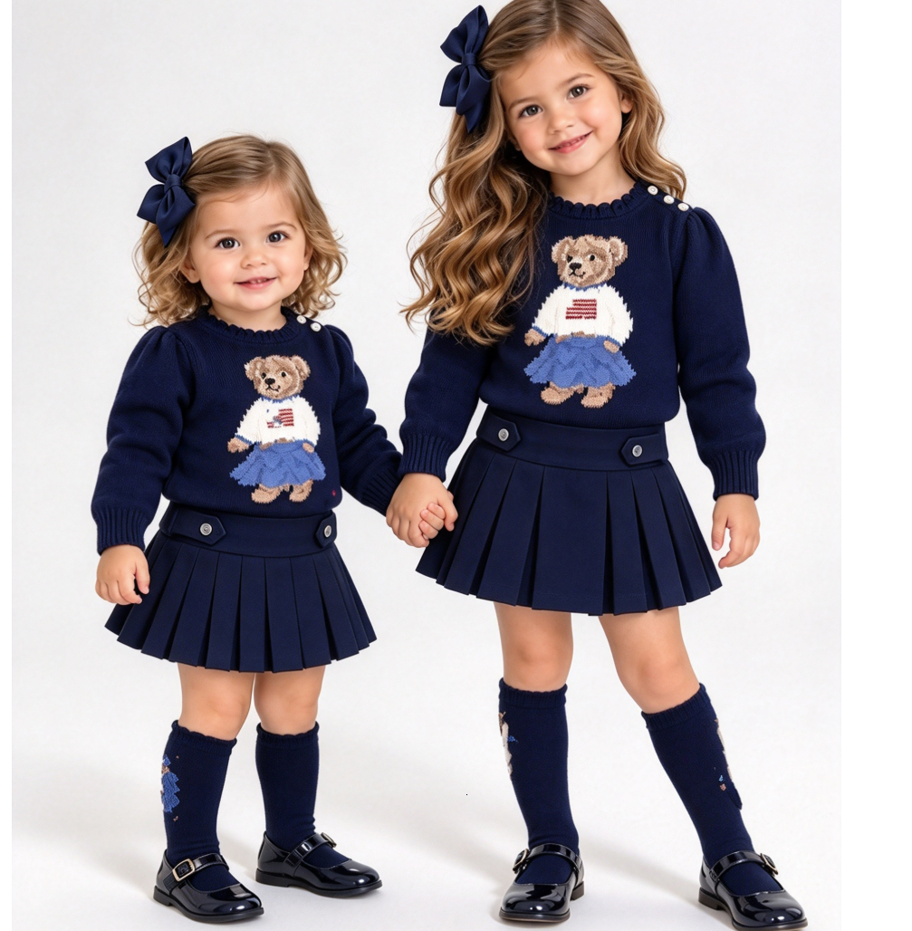 Knitting Kids Cartoon Bear Pullover Sweaters Girls Desinger Long Sleeve Sweater Pullover Children Knitted Jumper Kids Autumn Winter Clothing