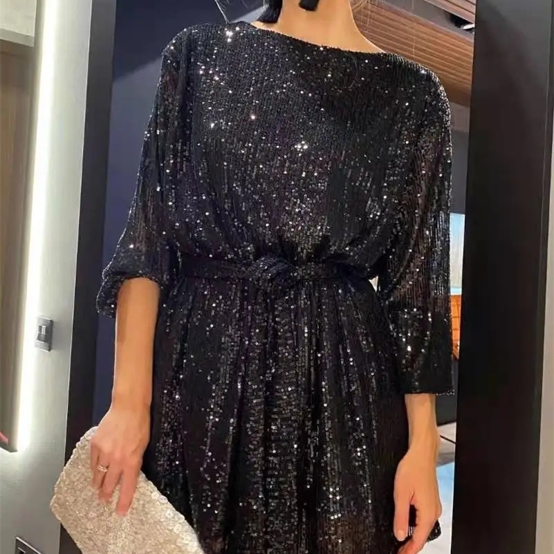 Women's Holiday Party Cocktail Party Sparkling Beaded Dress Fashion Temperament Elegant Sexy Sequined Evening Dress 261016