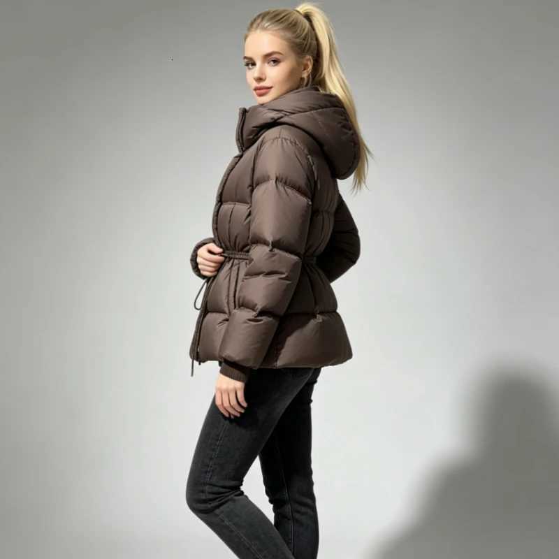 Women's Down Parkas Waist Cinching Hooded Puffer Jacket for Women Thick Quilted Warm Coat with Drawstring Casual Loose Fit Women's Winter