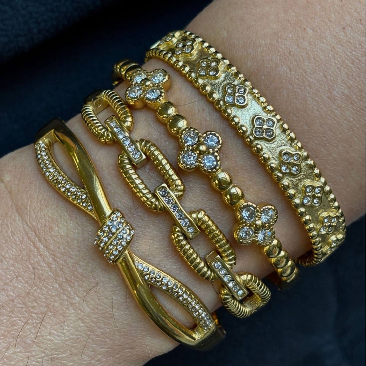 bracelet New Stainless Steel Bowknot Full Diamond Chain Bracelet Four-leaf Clover Minimalist Design Kaleidoscope Jewelry Cross-border