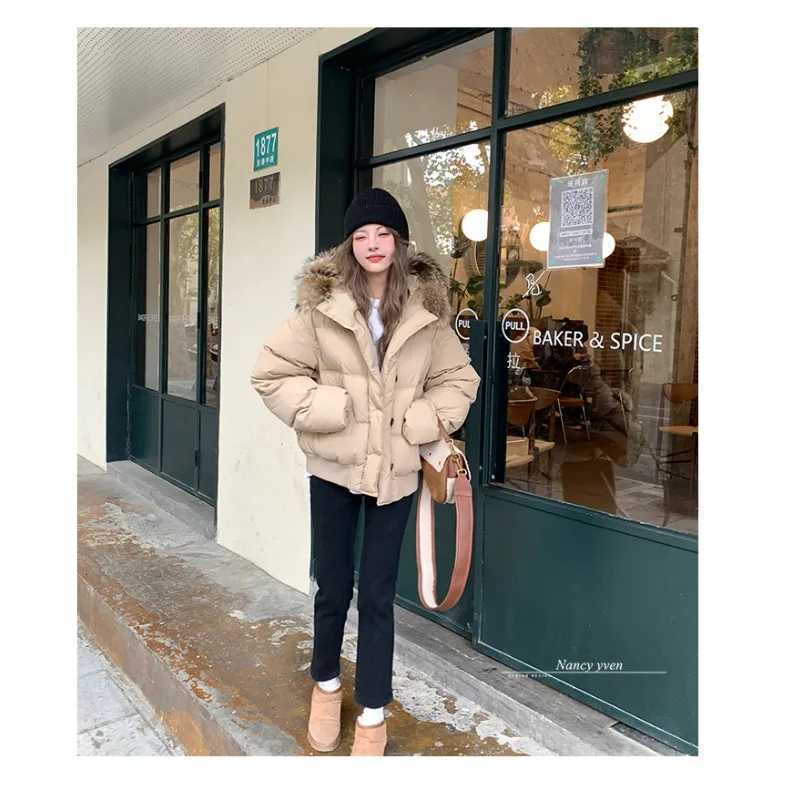 Women's Down Parkas 2025 NEW Women's Short Thickened down Cotton Jacket Winter New Design Large Fur Collar Coat Warm Stylish Female Outerw