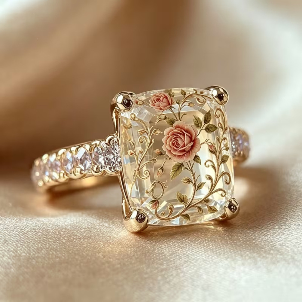 2026 Cross-Border Temu European And American perfume Style Printed Rings, cologne Fashionable Floral Patterns, Trendy Un L4
