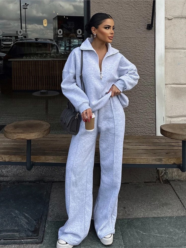 Winter Casual New In Matching Sets 2 Pieces Set Woman Two Piece Outfits Women's Clothing Solid Color Pullover Long Sleeves