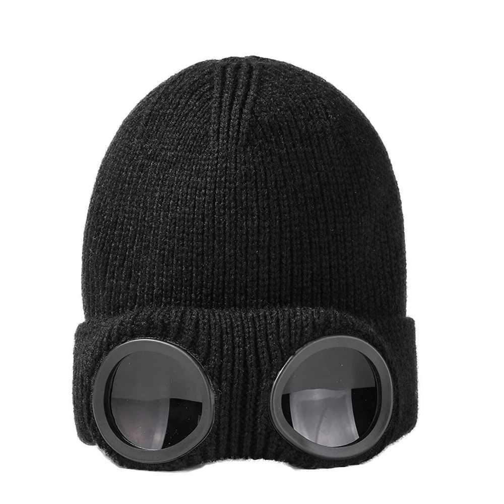 Outdoor Cycling Winter Beanie Warm Windproof Knitted Hat for Men Women Ski Mask Cap with Glasses Compatible Design S2610171GOD
