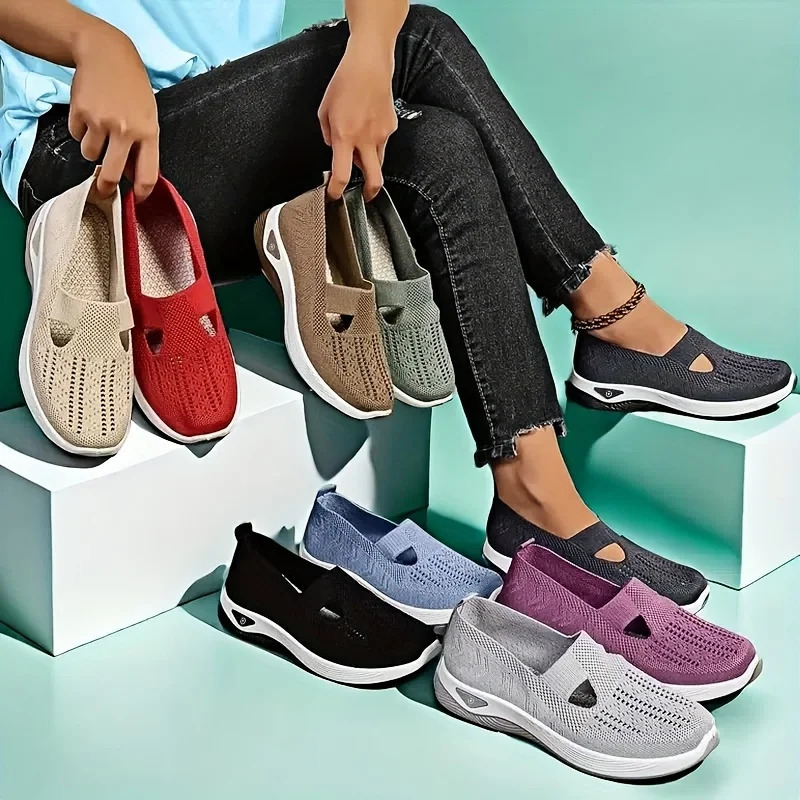 Womens Spring Summer Knit Slip On Sneakers Breathable Mesh Casual Shoes with Arch Support Machine Washable Multi Colors 261017