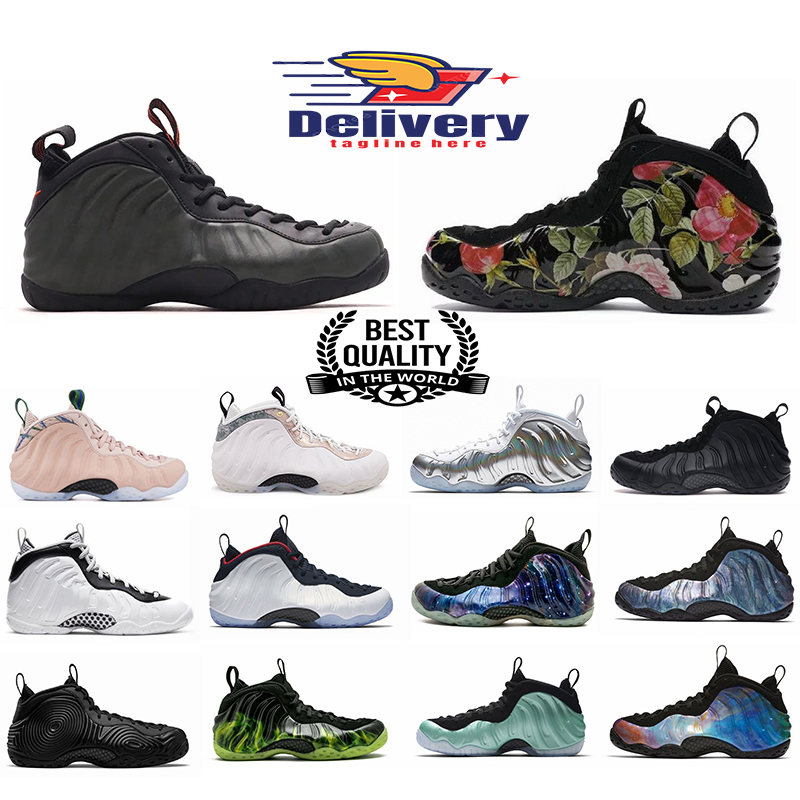 Fashion Basketball Shoes Foamposit Anthracite Floral Penny Plus White Black Green Mens Trainers Outdoor Sports Jogging Sneakers Eur 40-46 With Box