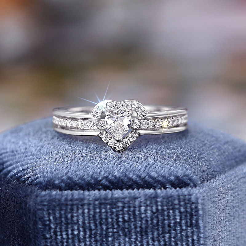 Huitan E-Commerce: Delicate Double Heart Design Ring Women, Featuring Cubic Zirconia, A Sweet And Exquisite Piece Of Jewelry For Everyday Wear