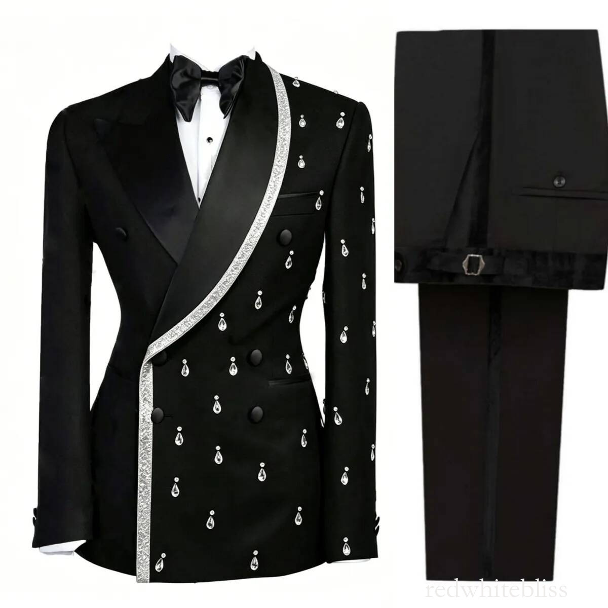 New Design Wedding Tuxedoes Crystal Shawl Lapel Plus Size Men Suit Fashion 2 Piece Set Jacket Pants Evening Blazers Customized