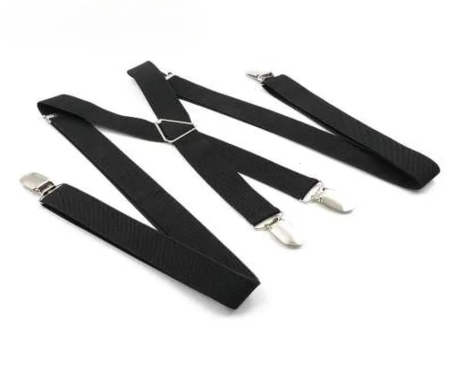 newBlack Suspenders for Mens 4 clips Solid Color Adjustable Slim Braces Women Belt Strap
