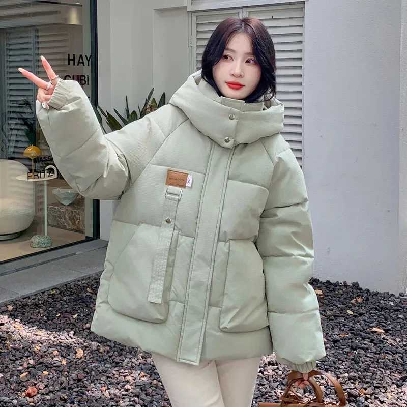 Women's Down Parkas 2025 Autumn Winter New Cotton Jacket Women's Korean Cotton-Padded Thicken Warm Hooded Parkas Short Coat Female Casual