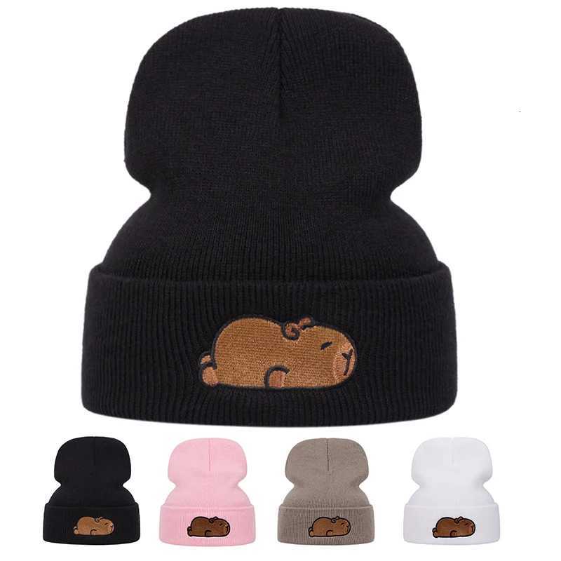 Beanie/Skull Caps Cute capybara Capybara embroidered knitted cap warm woolen cap for autumn and winter outdoor sports events Q261017