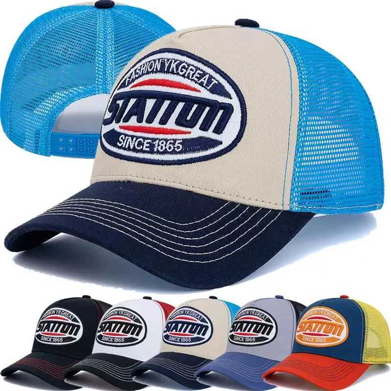 Baseball Unisex New Style Cap Classic STATION Letter Pattern Mesh Cap Men and Women Breathable Streetwear Summer Trucker Hat M261016