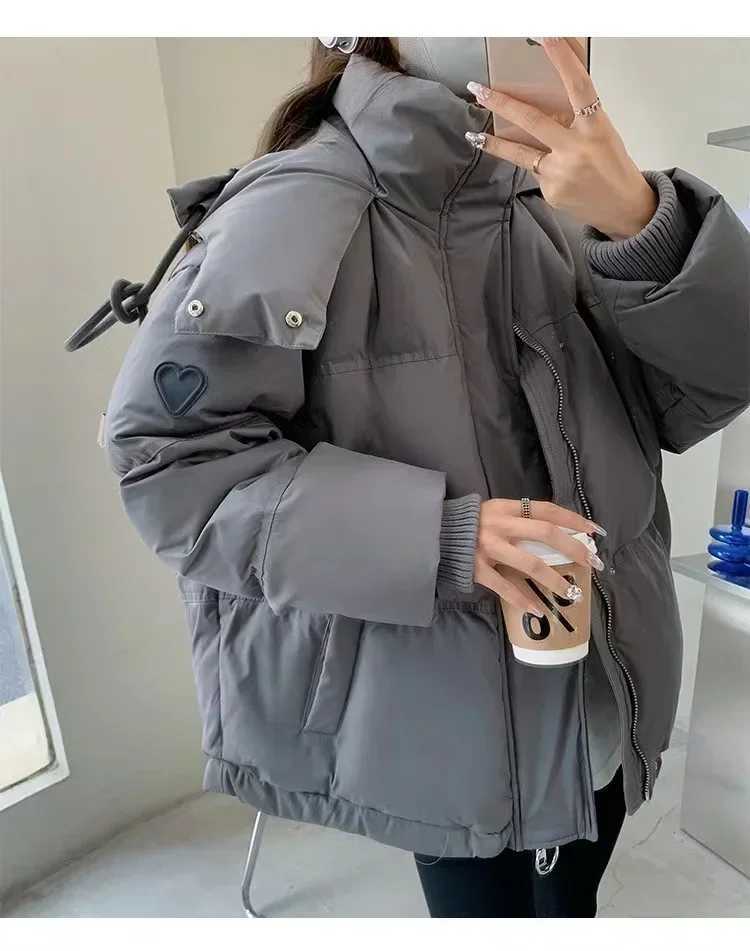 Women's Down Parkas 2024 Winter Warm Casual Loose Parkas Women's Down Cotton Jacket Coats Solid Oversize Elegant Female Soft Thick Puffer
