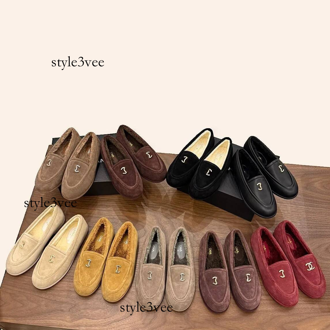 CC shoes Designer Loafers Women's Small Round Toe Suede Furry Lining Flat channal Shoes Winter Warm chan Shoes Multi Colors Available 556
