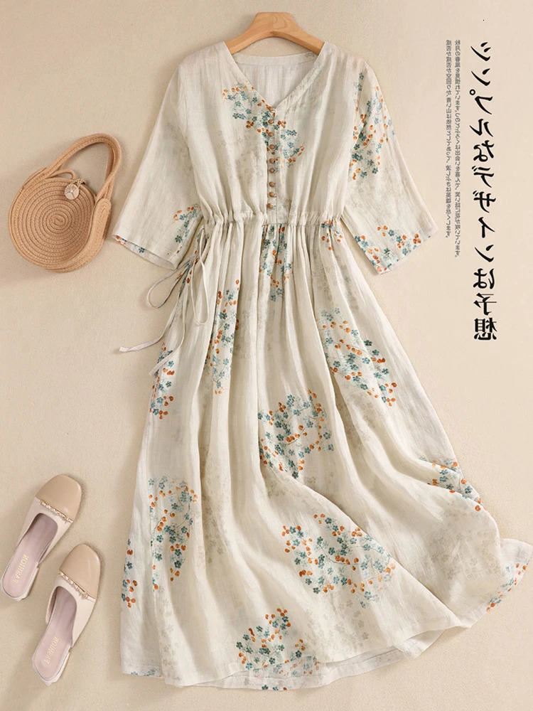 Dres Long Print Elegant Clothing Vintage Elastic Waist Korean Casual Beach Style VNeck Fashion Robe Vestidos De Mujer 261015