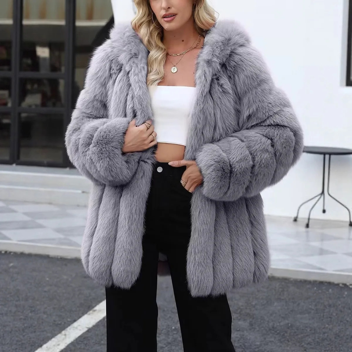 Faux Fox Fur Coat Women Solid Fur Jacket Long Sleeve Turn Down Collar Open Stitch Thick Warm Fur Loose Casual Autumn Winter 261015