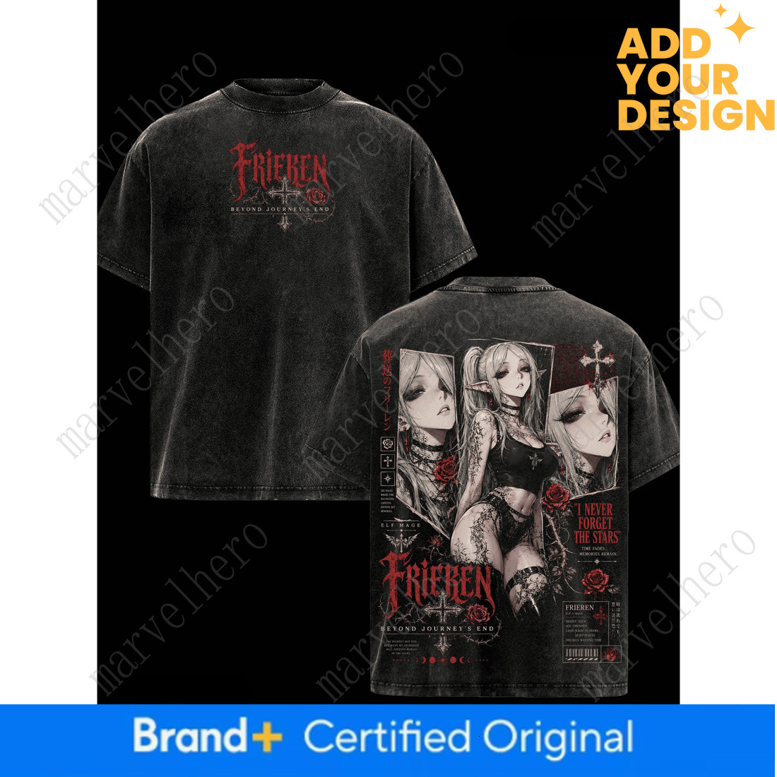 Harajuku Fashion Frieren T Shirt Anime Printed Vintage Washed T Shirt Men Women Clothing Casual Loose Tees Clothes