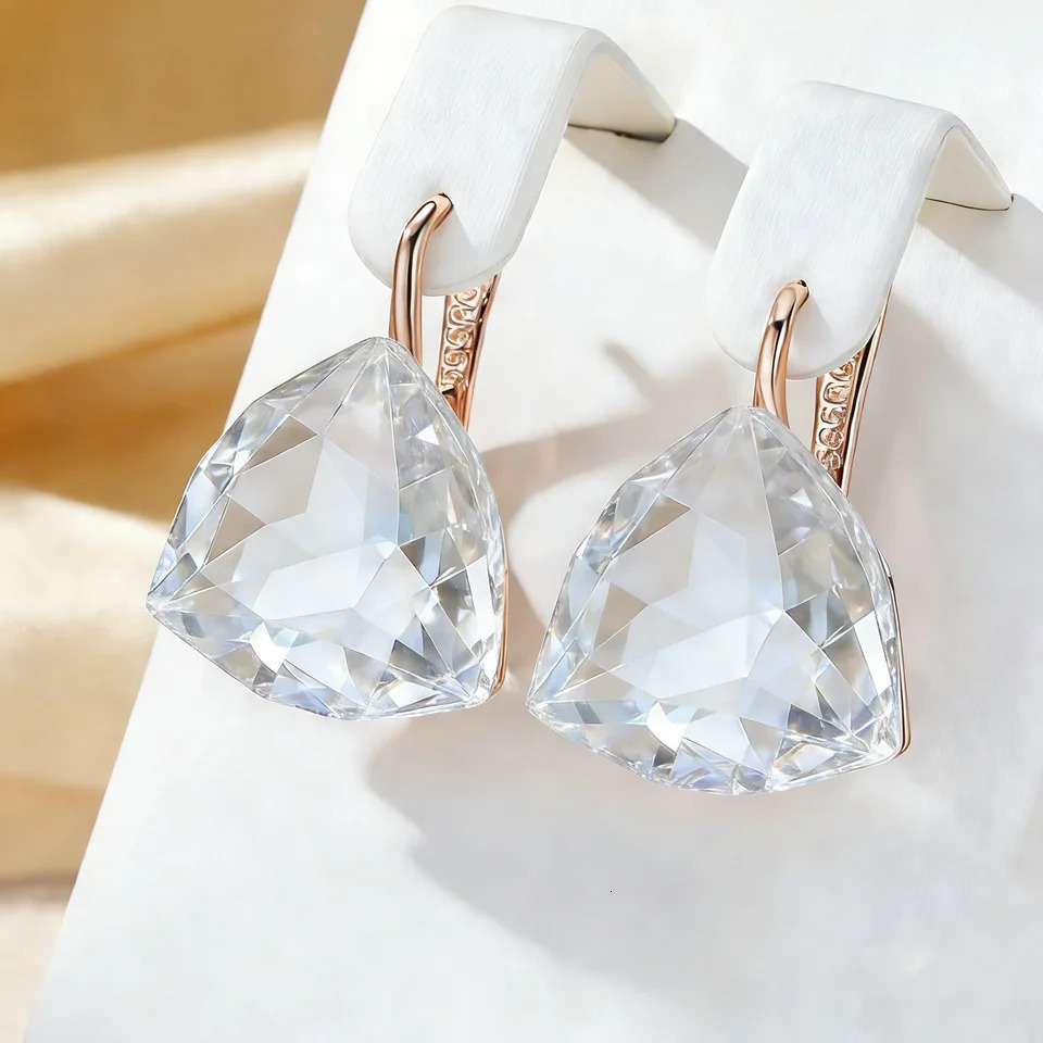 Wbmqda 22*17mm Shiny White Big Stone Drop Earrings For Women 585 Rose Gold Color Wedding Jewelry Accessories 261017