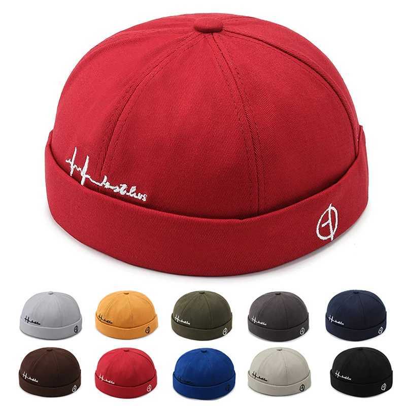 Beanie/Skull Caps Vintage Brimless Hat Street Beanie Hat Cotton Retro Men Adjustable Docker Cap Literary Sailor Cap Women Solid Color Hip Hop HatT26