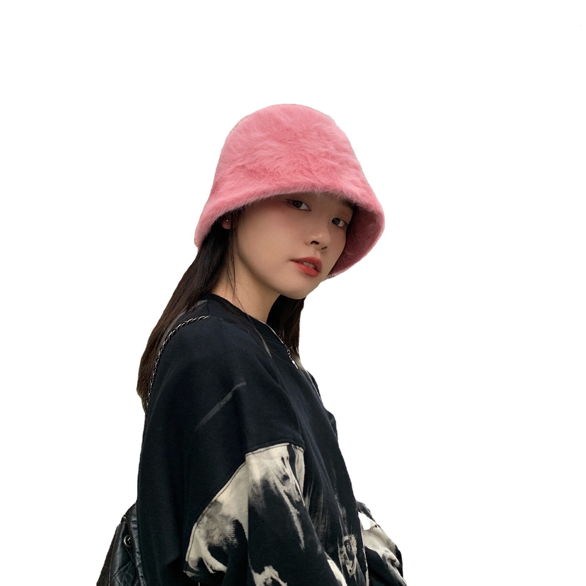 So Gentle~ Japanese Retro Versatile Face-Covering Rabbit Fur Bucket for Women Korean Version Autumn Winter Warm Fisherman Hat