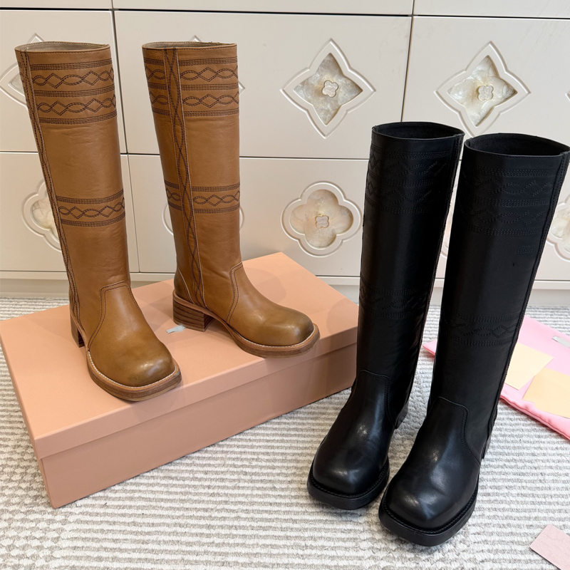 Designer Boots Harness Belt Buckled cowhide leather Biker Knee chunky heel zip Knight boots Fashion square toe Ankle Booties for women luxury