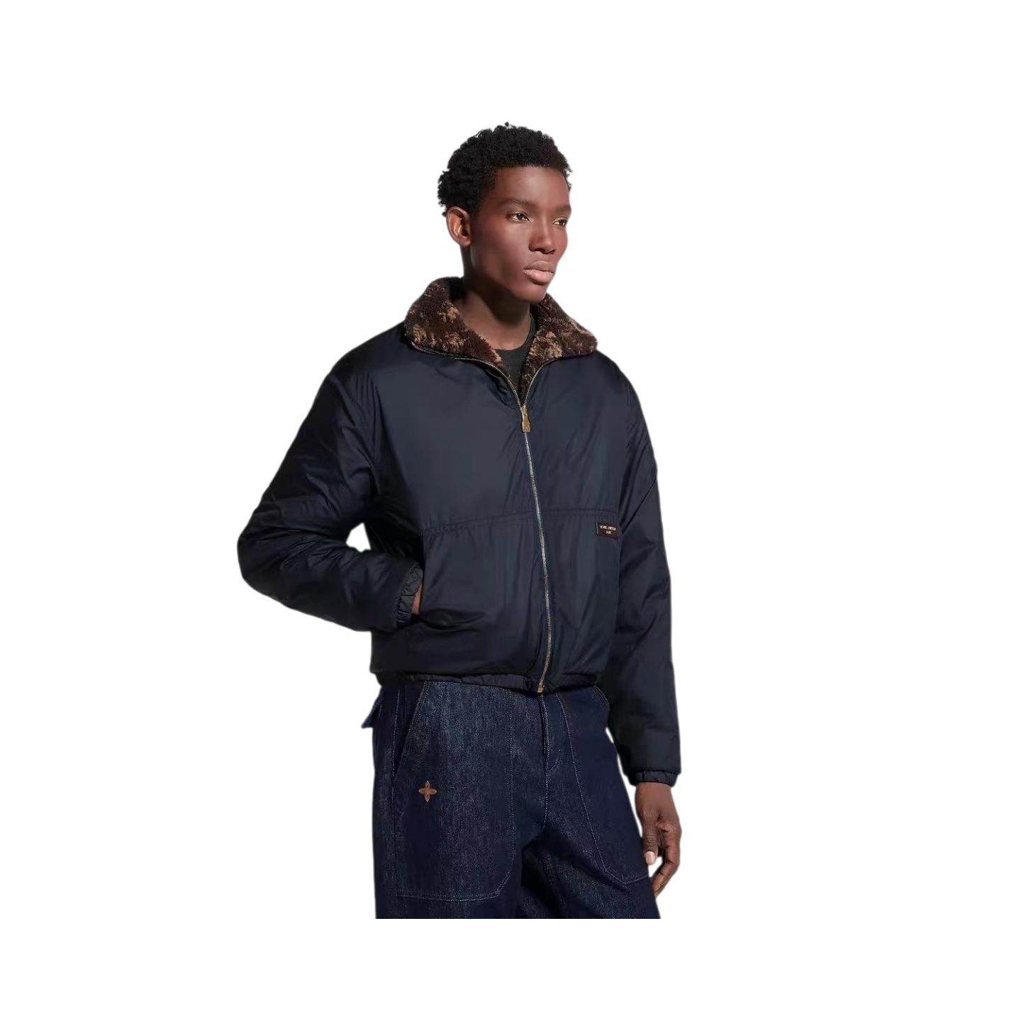 Designer men's jacket lamb wool double-sided jacket stand collar jacket leopard print lamb wool lining windproof jacket casual warm plus size a