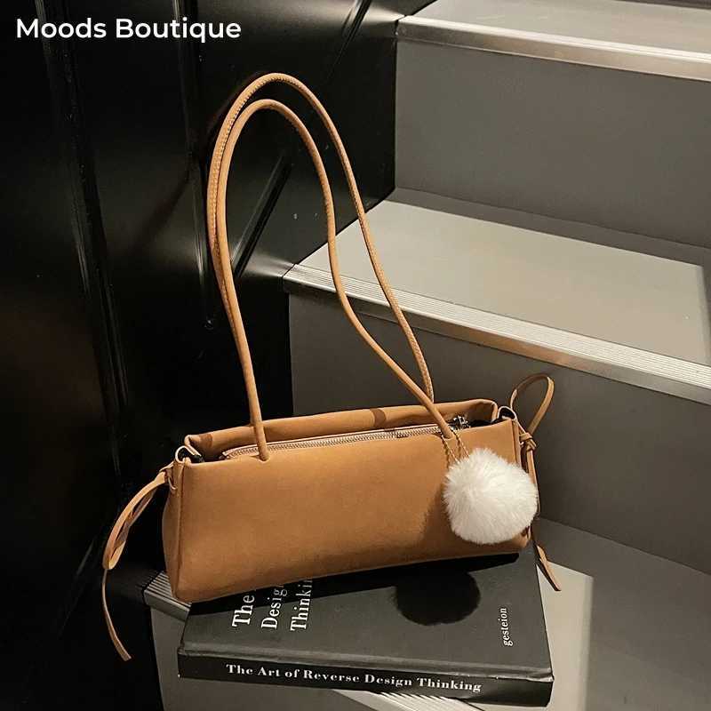 Cross Body 2025 New Fashion Underarm Shoulder Bags For Women Faux Suede Pure Color Armpit Satchel Bag With Fluff Ball Designer Handbags Lux H261016