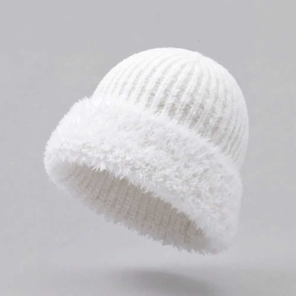 Beanie/Skull Caps Polyester Knitted Beanie Hat Large Head Circumference 56cm to 60cm Fuzzy Cuff Beanie Warm Winter Fleece Lined Winter Beanie Hat Q2