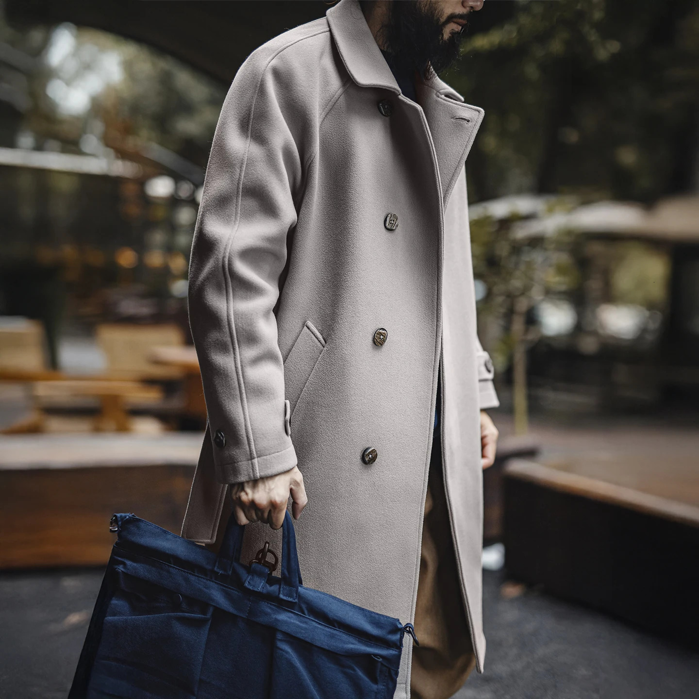 Maden Vintage Grey Balmacaan Jacket Men's German-Style Windproof Overcoat Mid-Length Warm Trench Coat for Fall Winter Commute 261015