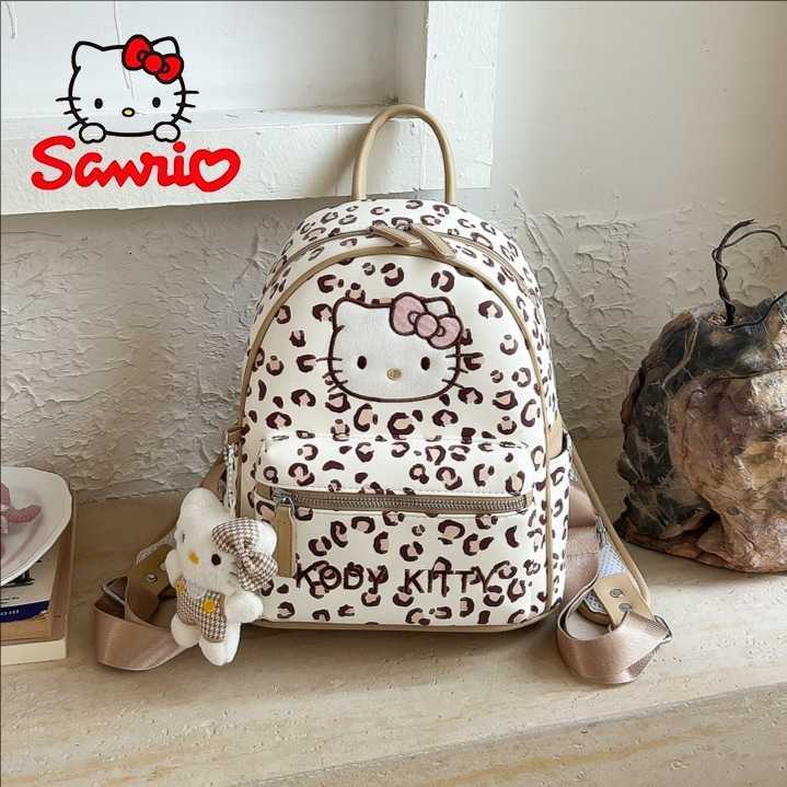Sanrio Backpacks Sweet and cool style leopard print cartoon cat pattern backpack large capacity commuter school bag high aesthetic casual fashion ba