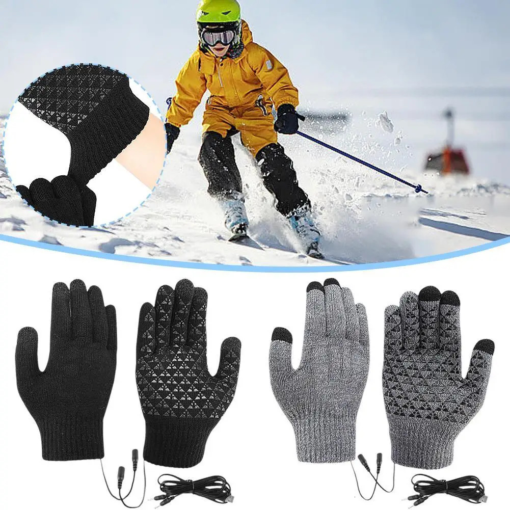 Electric USB Heated Gloves Winter Gloves Thermal Touch Screen Thermal Windproof Warm Knitted Glove Motorcycle Bicycle Gloves 261017