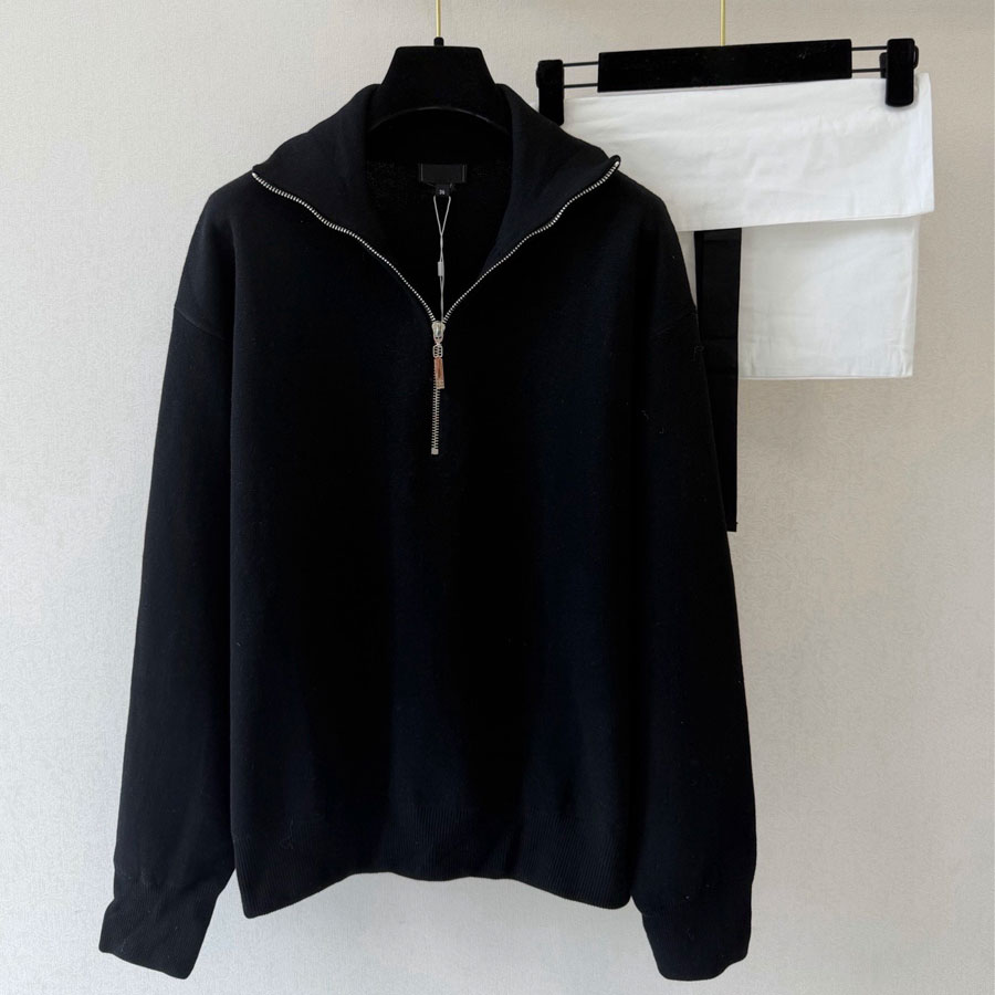 Top quality 2026 new Designer New Half-Zip Pullover Fashionzip-up Sweater Women, Solid Color, Simple Design, Loose Fit, Versatile Knit Top For Women