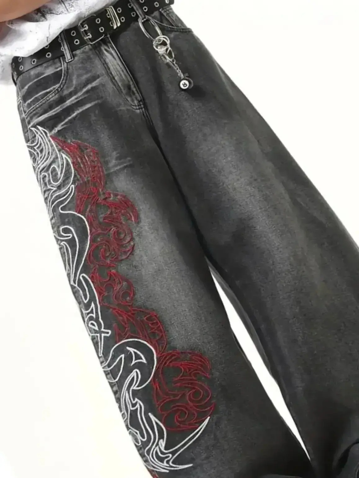 trousers Men Jeans Y2k High Street Dark Fashion Gothic Unisex Jeans American Harajuku Baggy Straight Hip Hop Rock Trend Wide Pants Denim Pants bab
