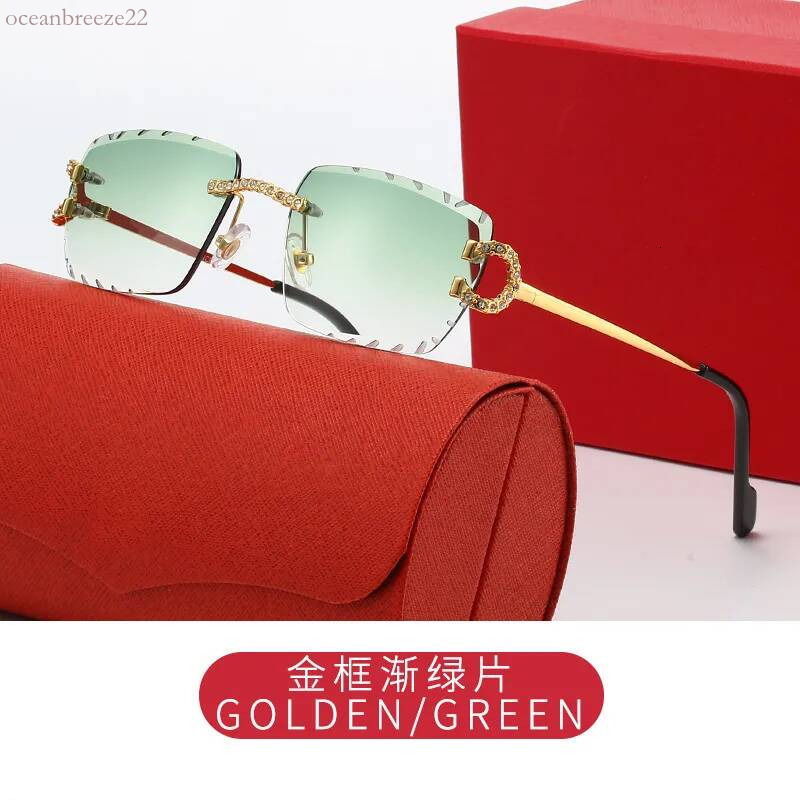 Mens Designer Rimless Square Carterly Sunglasses Metal Frame C Logo Accents Multi Color Lens UV400 Protection Retro Luxury Cartery Glasses for Women