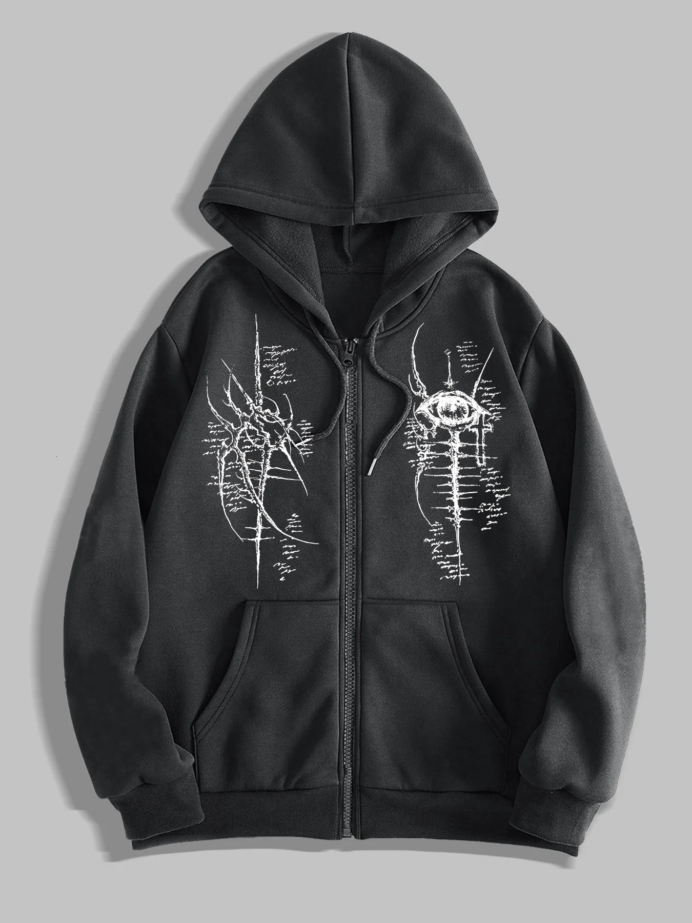 Mens Gothic Style Jacket Zipper Hoodie Black and White Graphic Print Y2K Street Sweater Autumn Winter Clothing 261016