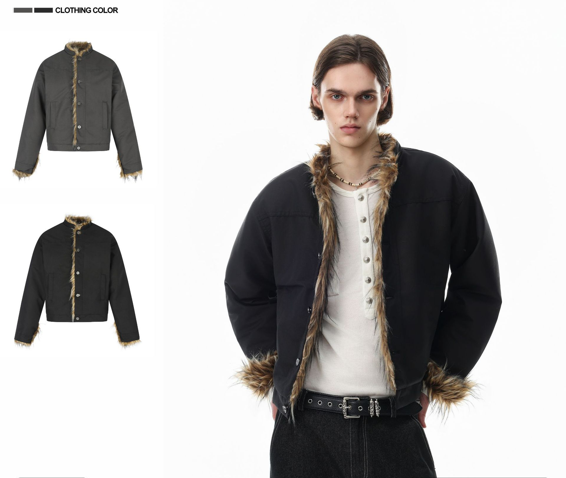 American-Style Retro Faux Fur Collar Stand-Up Jacket, New Winter Design, Warm And Stylish Cotton Coat, Trendy Men's Clothing For Crossborder Sa