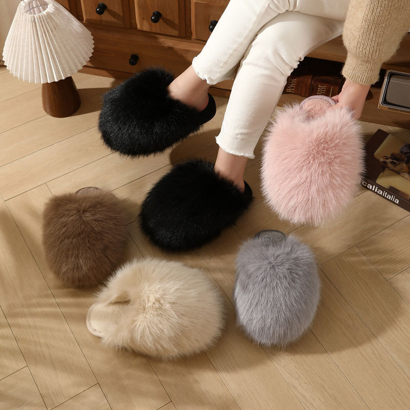 Cross-border hot-selling fluffy wholesale autumn and winter TPR plush home cotton slippers for women, foreign trade large size ddmykukumalu
