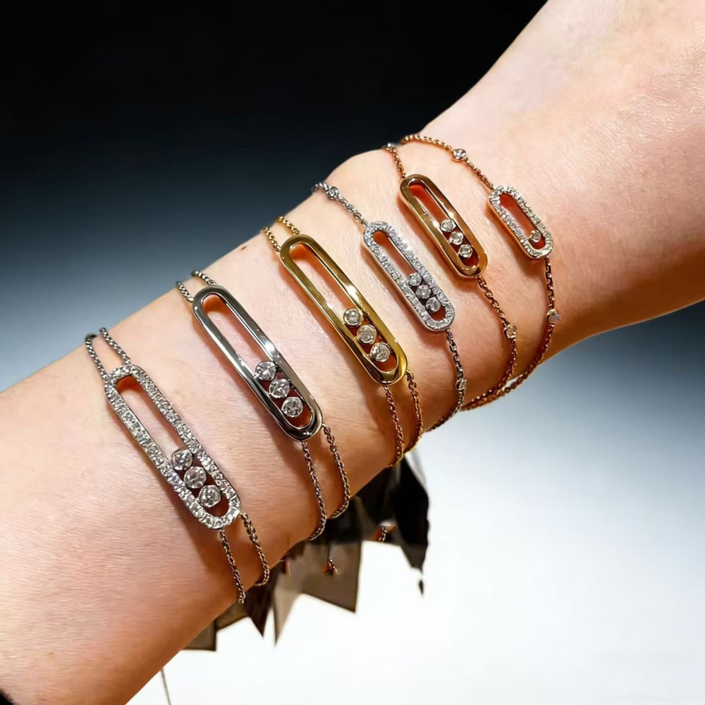 Mesikaa Jewelry Designer Messikaas Luxury Bracelet For Woman Men Luxe Bangle Trendy Versatile Full-diamond Three-diamond Sliding Bracelet For Couple