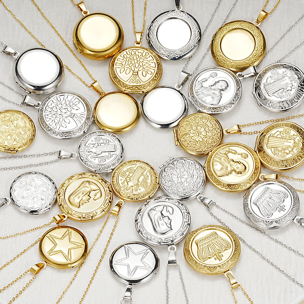 2026 Spring Stainless Steel Electroplated Round with Openable Design, Heat Transfer Photo Frame Accessories, and Pendant