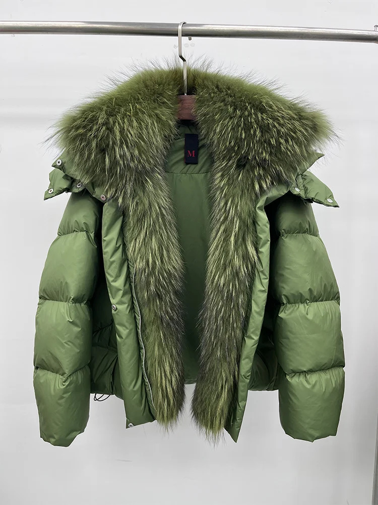 Fashion Winter Women Goose Down Jacket Fox Raccoon Fur Collar Jacket Detachable Sleeves Thick Warm y Female Coat 261014