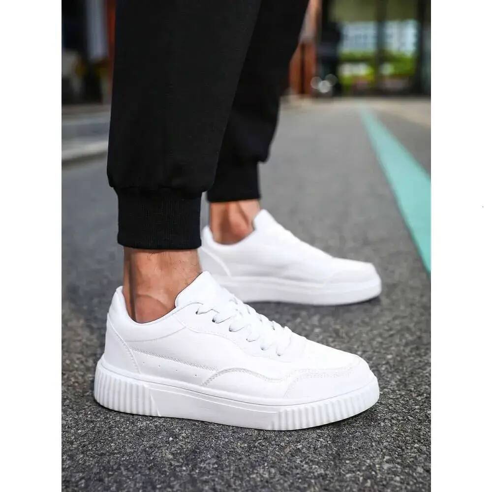 Breathable Men Shoes Unisex White Flat Sneakers Casual And Versatile Trendy Pu Leather Shoes Suitable All Seasons For Couples Large Size Footwear